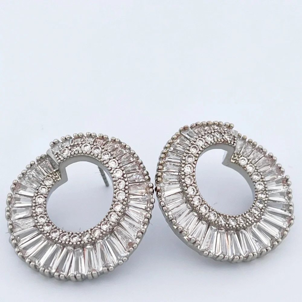 Crystal CZ Open Circle Statement Earrings - Picture 5 of 5